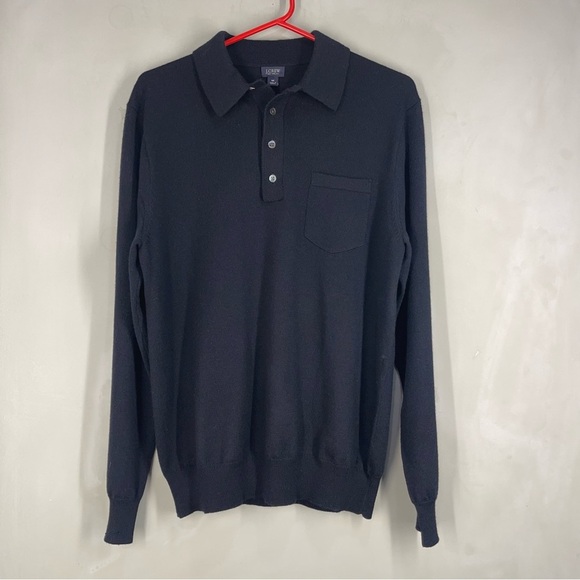 J. Crew Navy Harbor Cotton Polo Sweater M Black - Picture 1 of 6